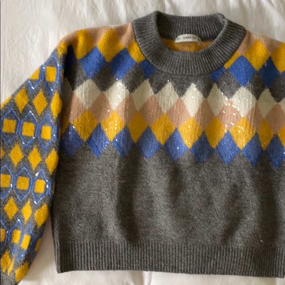 ZARA checkered embellished sweater